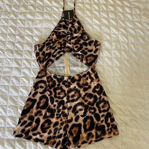 PrettyLittleThing leopard halter jumpsuit